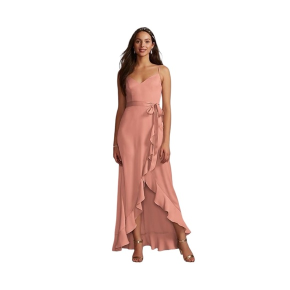 Dresses & Skirts - CELEBRATE DB STUDIO Crepe Satin Ruffle High-Low Dress NWT
